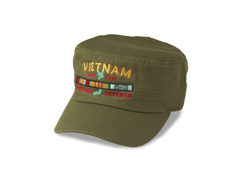 VIETNAM VETERAN SERVICE RIBBONS OLIVE DRAB FLAT TOP HAT