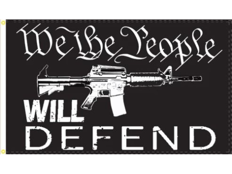 BLACK WE THE PEOPLE WILL DEFEND 3X5 FLAG
