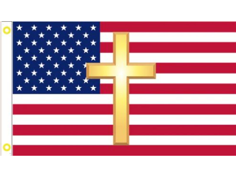AMERICAN FLAG WITH GOLD CROSS 3X5 FLAG
